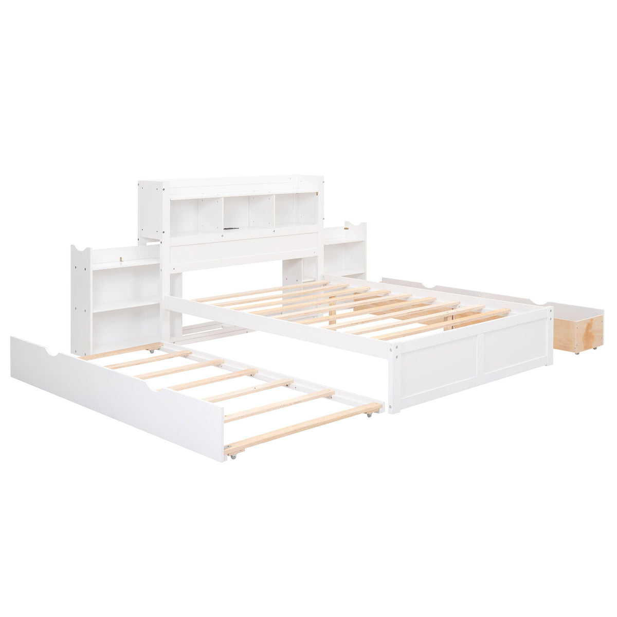 White storage platform bed with pull-out shelves, trundle, and two drawers by HouseOfZazla on Tampa Home & Garden Store
