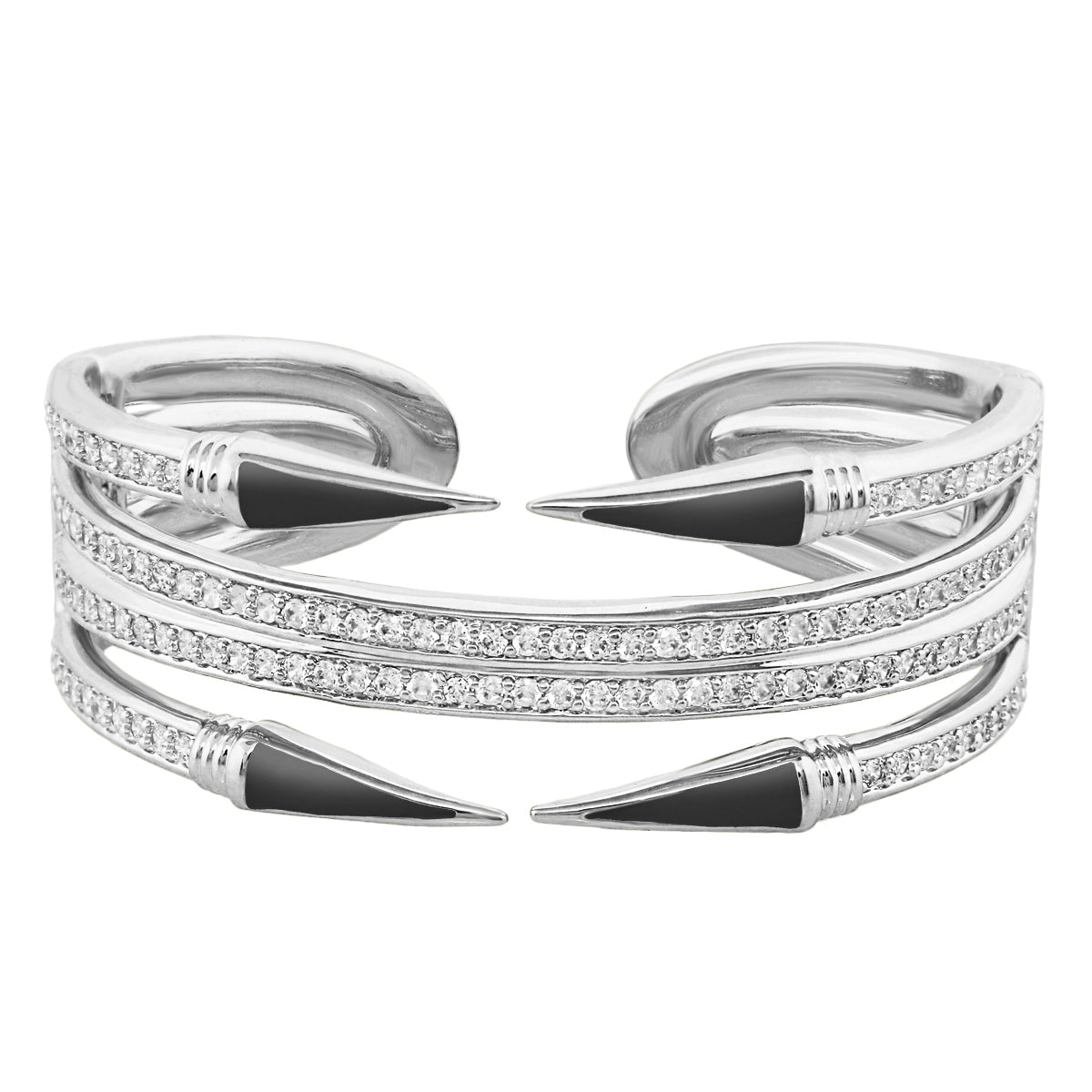 Utopia Bangle hinged bracelet by Lauren G Adams, silver with crystal bands and cone tips on Tampa Home & Garden Store