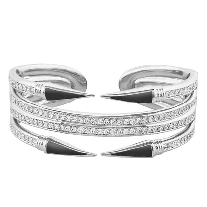 Utopia Bangle hinged bracelet by Lauren G Adams, silver with crystal bands and cone tips on Tampa Home & Garden Store
