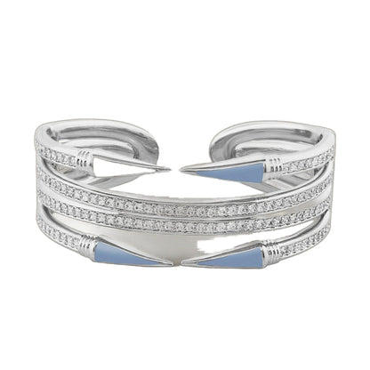 Utopia Bangle hinged bracelet in silver with pave crystals and blue enamel ends on Tampa Home & Garden Store