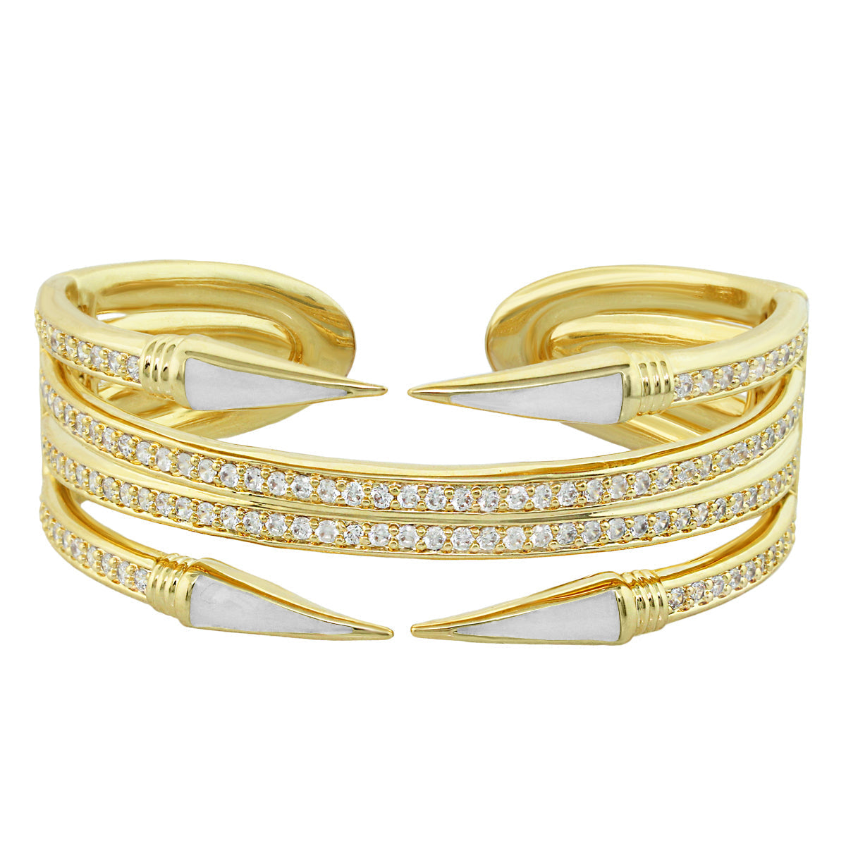 Utopia Bangle gold hinged bracelet with pavé diamond bands and spike tips by Lauren G Adams on Tampa Home & Garden Store