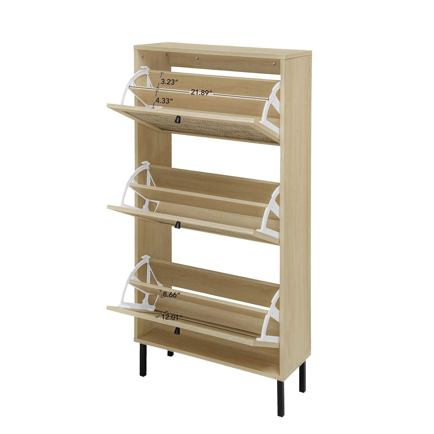Rattan 3 Door Shoe Rack Cabinet for Entryway