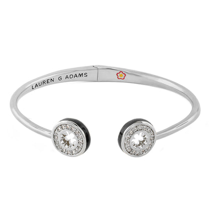 Open Arms Pave Flower Bangle by Lauren G Adams, silver-tone bracelet with pavé flower ends on Tampa Home & Garden Store
