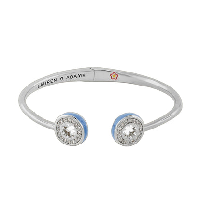 Open Arms Pave Flower Bangle by Lauren G Adams; silver bracelet with blue enamel pavé crystals on Tampa Home & Garden Store