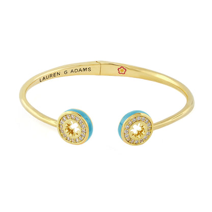 Open Arms Pave Flower Bangle Lauren G Adams, gold tone bracelet with turquoise ends on Tampa Home & Garden Store