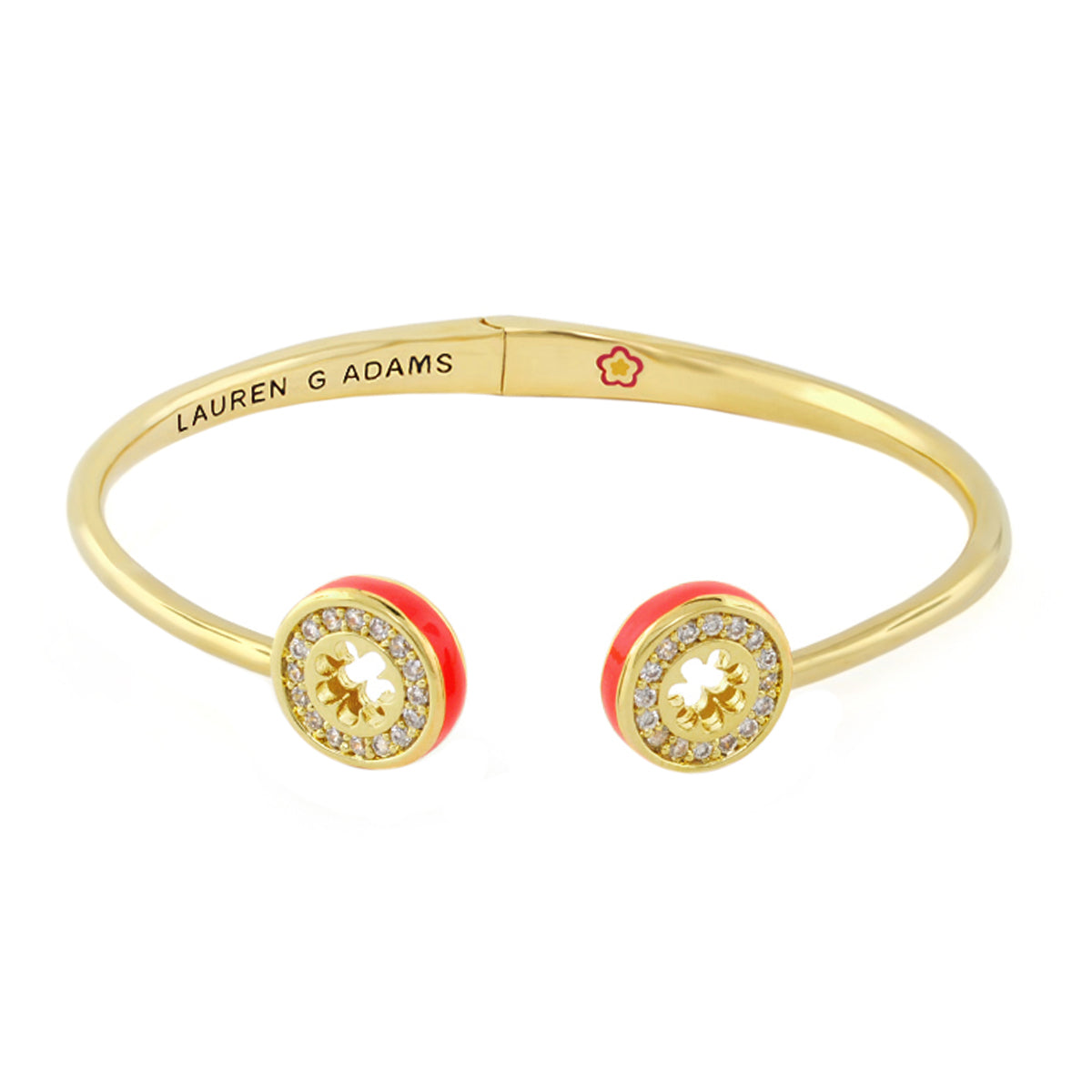 Open Arms Pave Flower Bangle by Lauren G Adams, bracelet with red enamel ends and pave crystals on Tampa Home & Garden Store