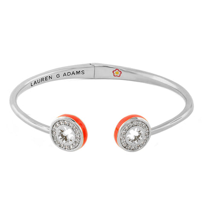 Open Arms Pave Flower Bangle in silver with orange enamel ends and pave flower by Lauren G Adams on Tampa Home & Garden Store