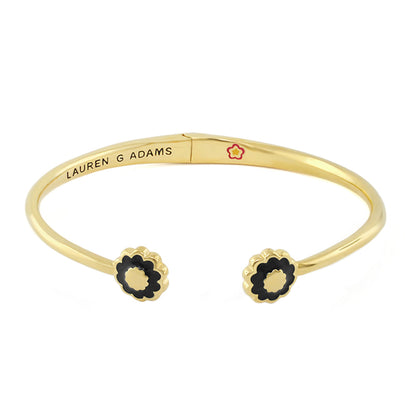Open Arms Flower Bangle gold-tone cuff with black enamel flower ends by Lauren G Adams on Tampa Home & Garden Store