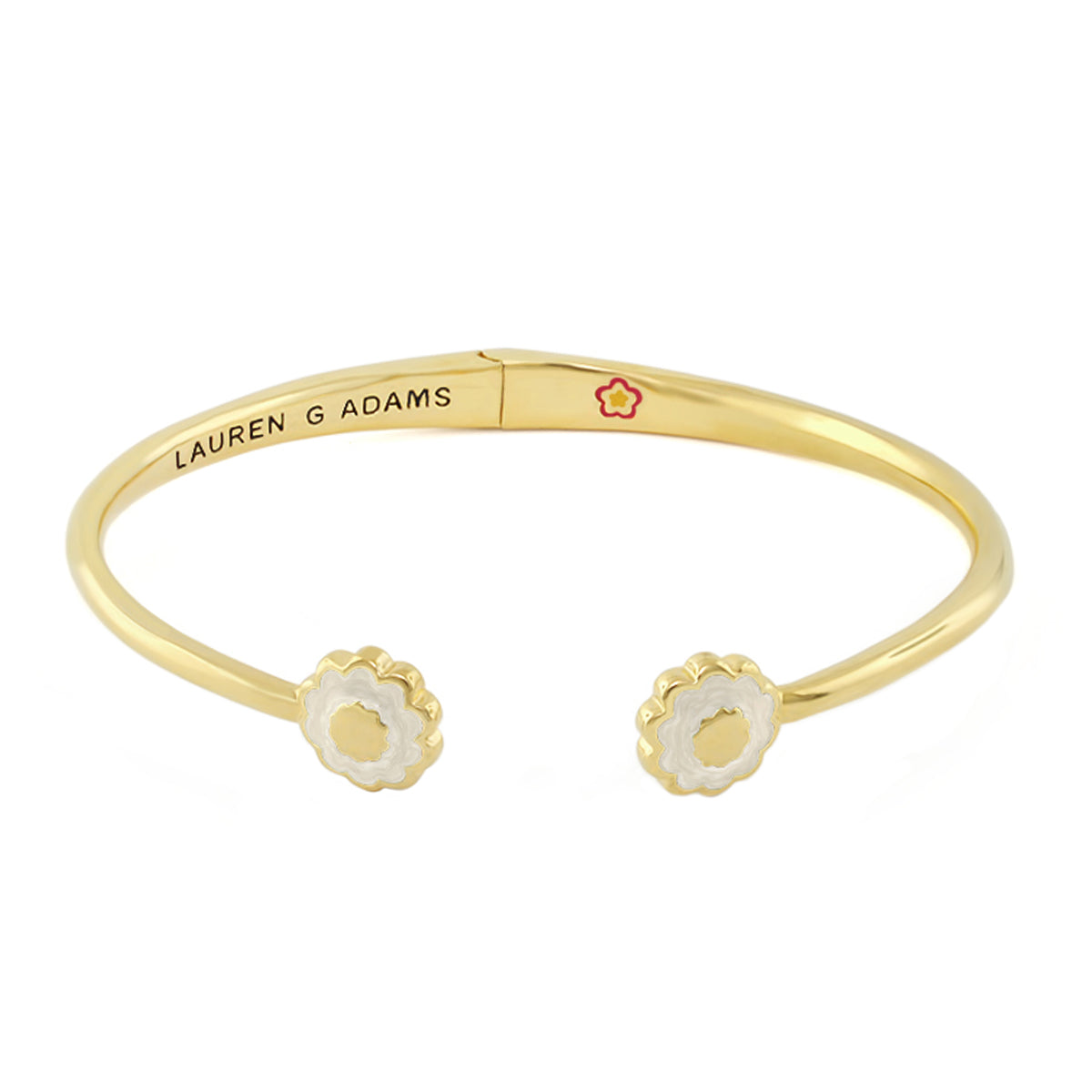 Open Arms Flower Bangle gold-tone bracelet with floral end caps by Lauren G Adams on Tampa Home & Garden Store