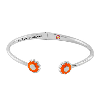 Open Arms Flower Bangle bracelet, silver open cuff with orange flower ends, Lauren G Adams on Tampa Home & Garden Store