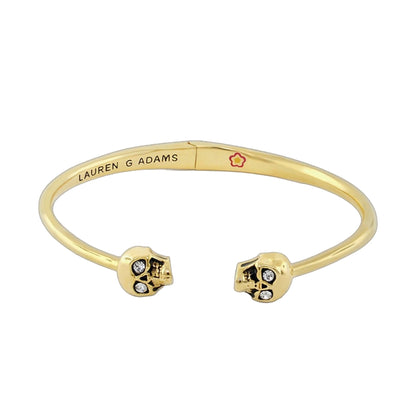 Open Arms Skull Bangle bracelet gold tone with crystal skull end caps Lauren G Adams on Tampa Home & Garden Store