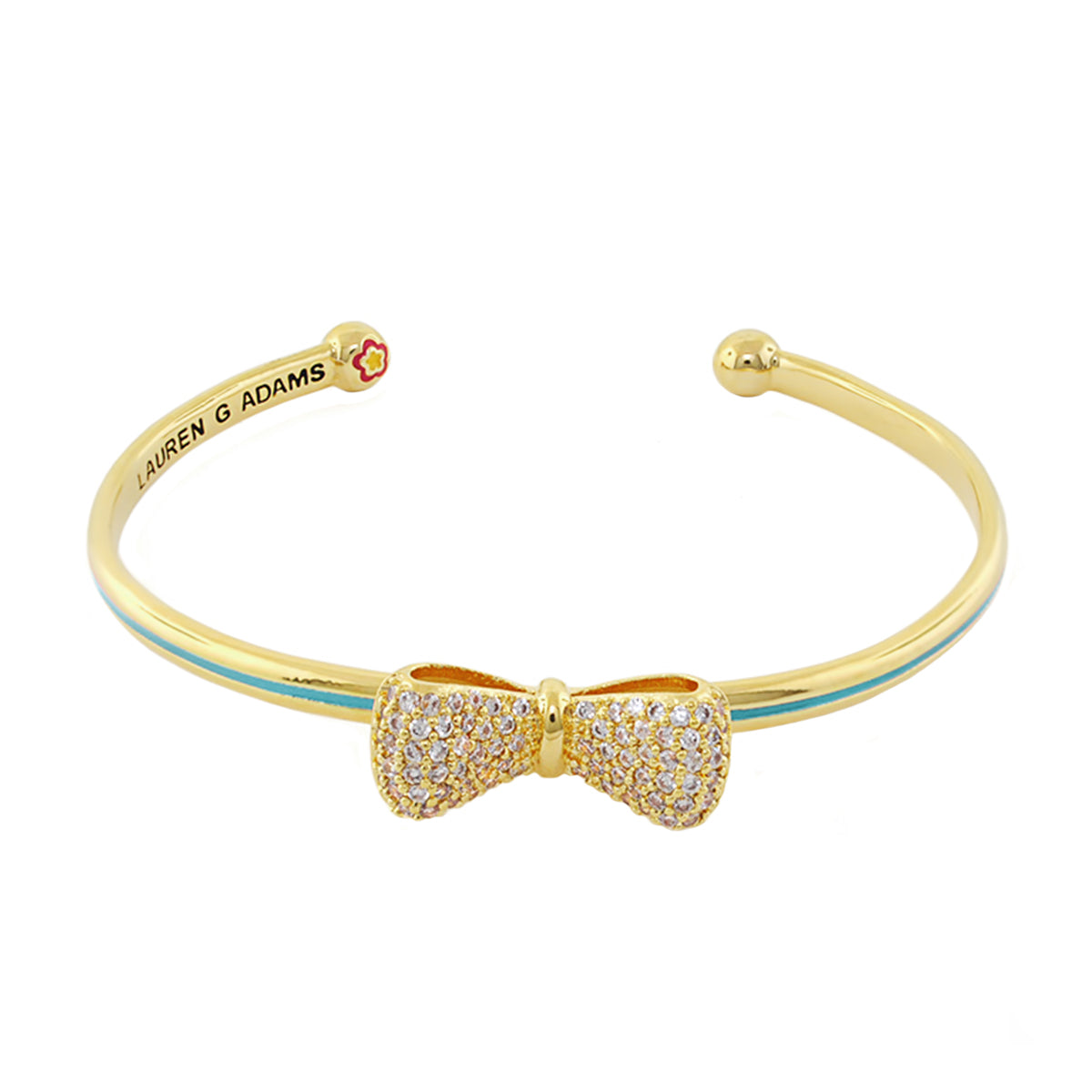 Open Arms Bow Bangle by Lauren G Adams, gold hinged bracelet with pave crystal bow on Tampa Home & Garden Store