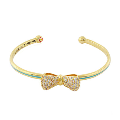 Open Arms Bow Bangle by Lauren G Adams, gold hinged bracelet with pave crystal bow on Tampa Home & Garden Store