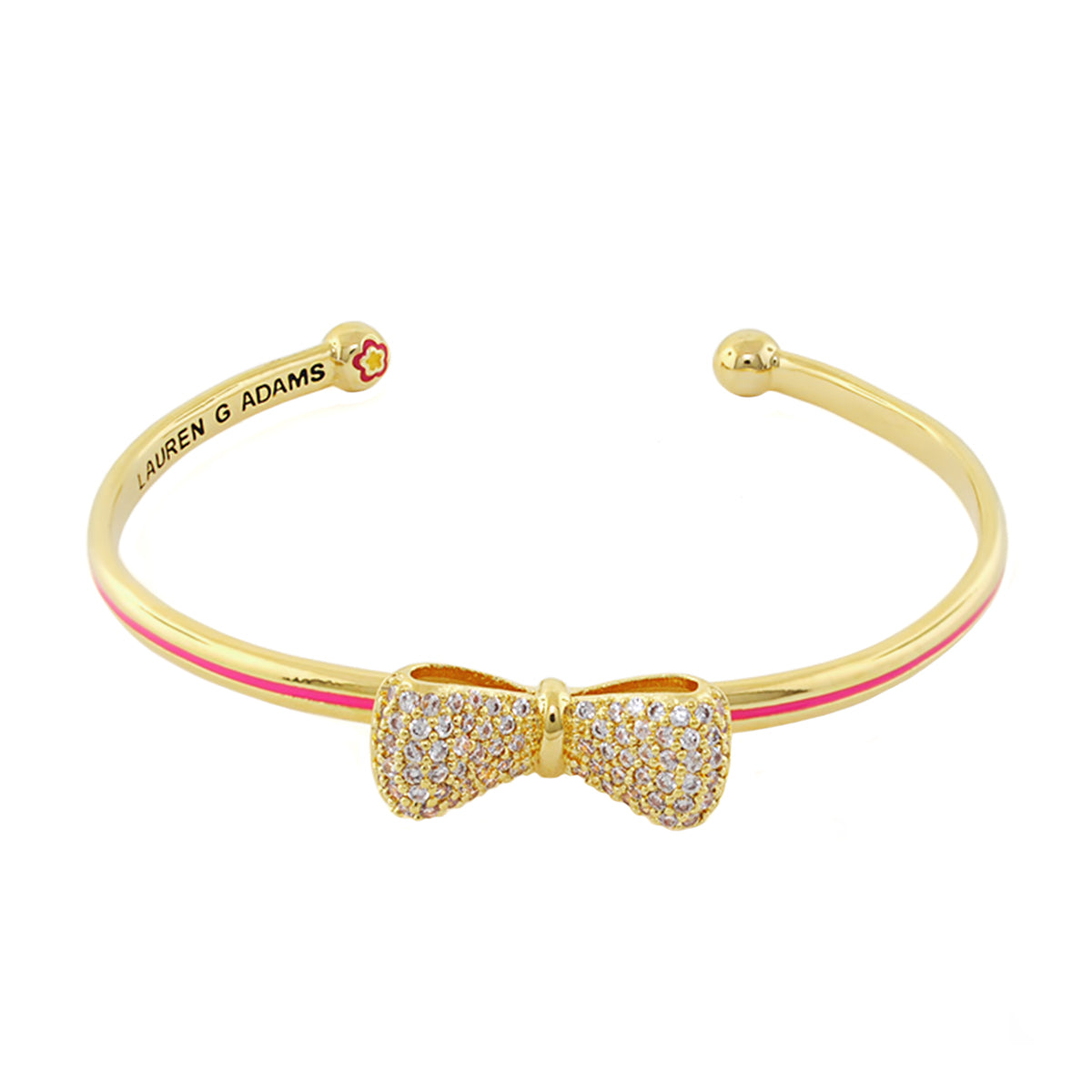 Open Arms Bow Bangle by Lauren G Adams, hinged bracelet with crystal bow and pink accent on Tampa Home & Garden Store