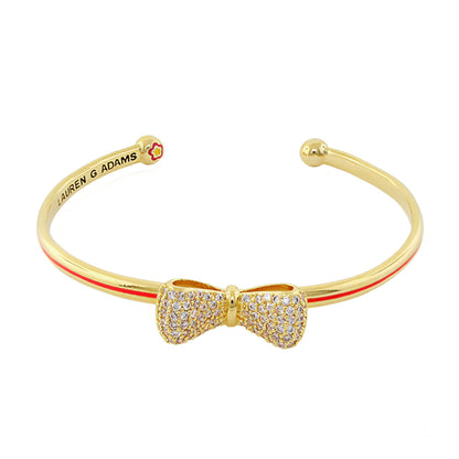 Open Arms Bow Bangle by Lauren G Adams, gold hinged bracelet with crystal bow centerpiece on Tampa Home & Garden Store