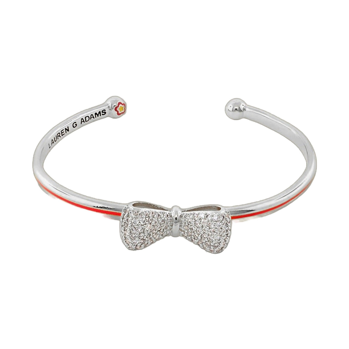 Open Arms Bow Bangle silver hinged bracelet with crystal bow and red accent Lauren G Adams on Tampa Home & Garden Store