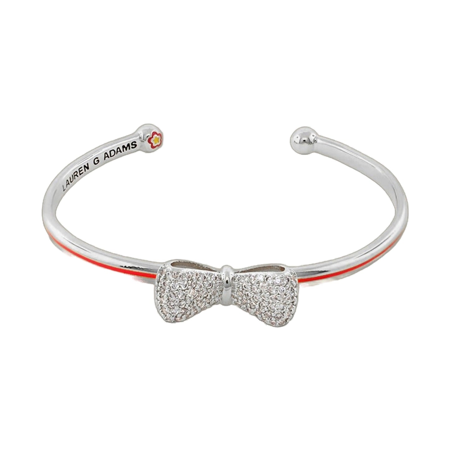 Open Arms Bow Bangle by Lauren G Adams, silver hinged bracelet with crystal bow charm on Tampa Home & Garden Store