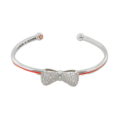 Open Arms Bow Bangle by Lauren G Adams, silver hinged bracelet with crystal bow charm on Tampa Home & Garden Store