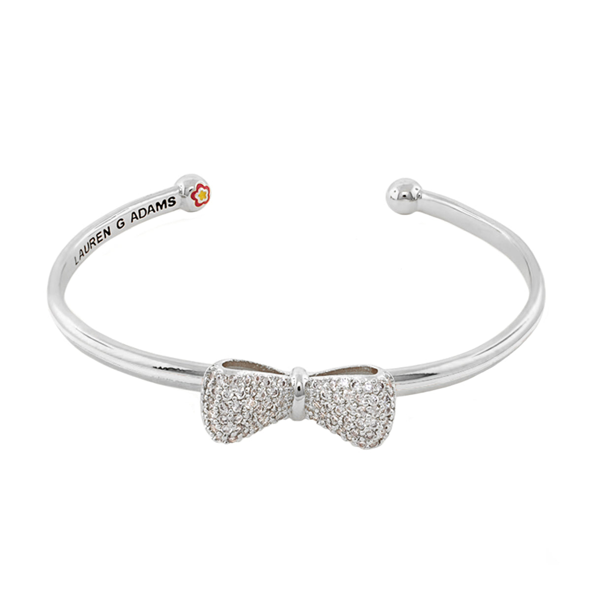 Open Arms Bow Bangle, silver hinged bracelet with pave crystal bow, Lauren G Adams on Tampa Home & Garden Store