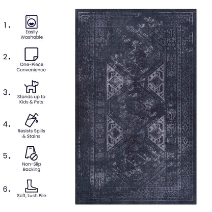 Maval Washable Area Rug 5 By 8 Black Gray