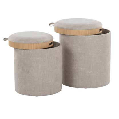 2-piece HouseOfZazla nesting ottomans with flip-top wooden tray lids in gray fabric on Tampa Home & Garden Store