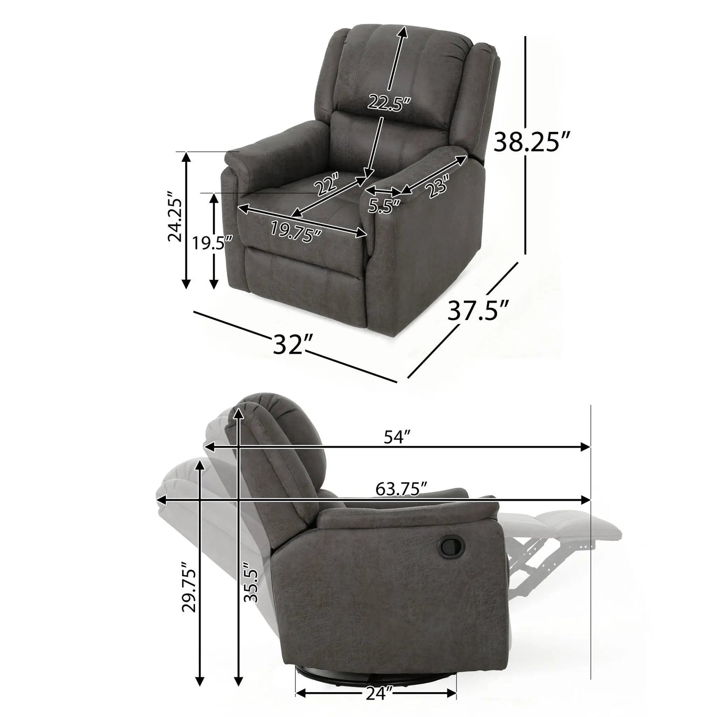 Contemporary glider recliner with swivel function in gray fabric by Unique Piece Furniture on Tampa Home & Garden Store