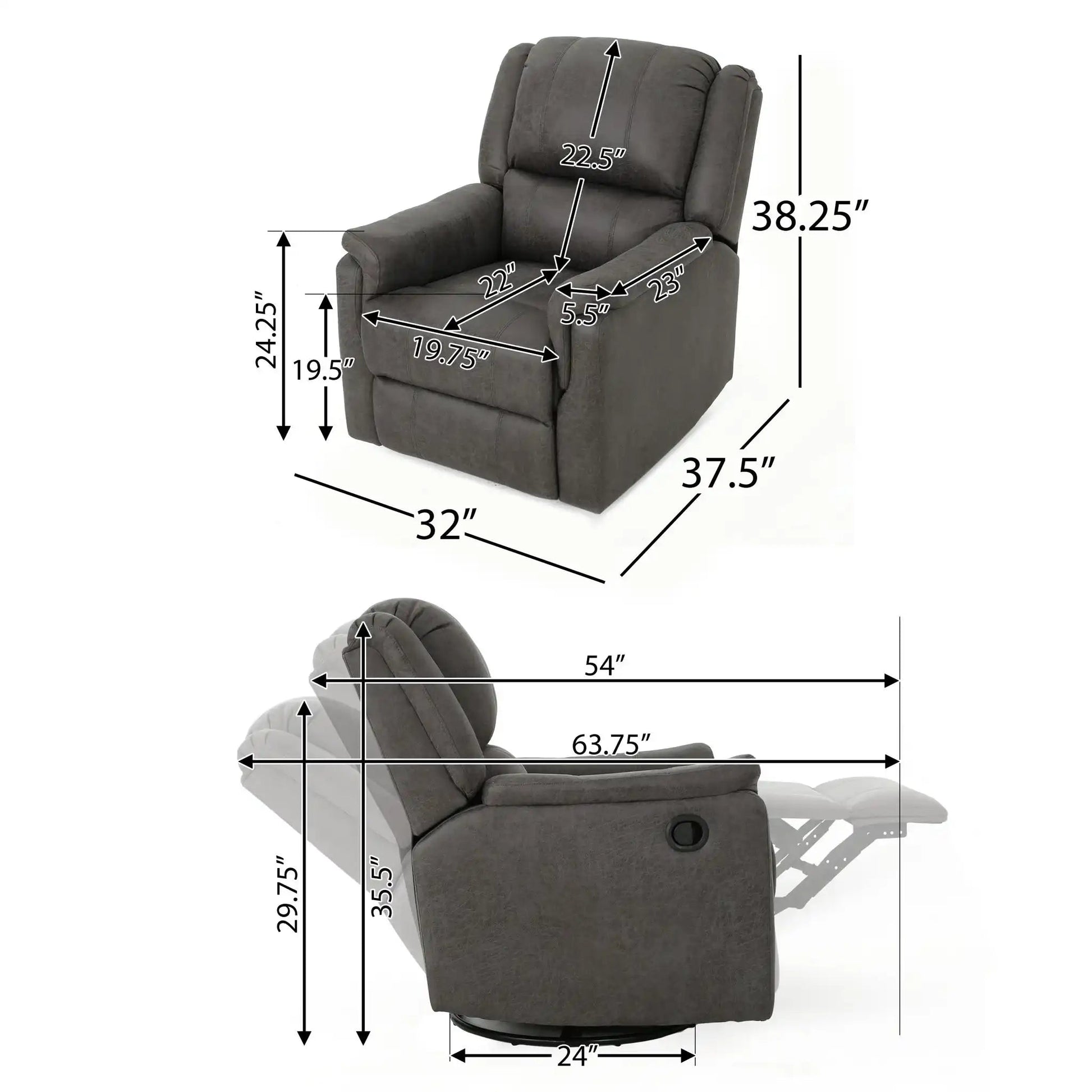 HouseOfZazla contemporary glider recliner with swivel function in gray fabric on Tampa Home & Garden Store
