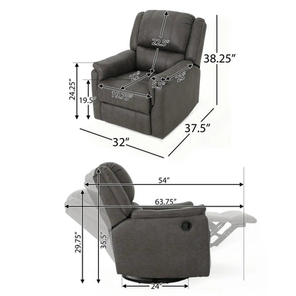 HouseOfZazla contemporary glider recliner with swivel function in gray fabric on Tampa Home & Garden Store