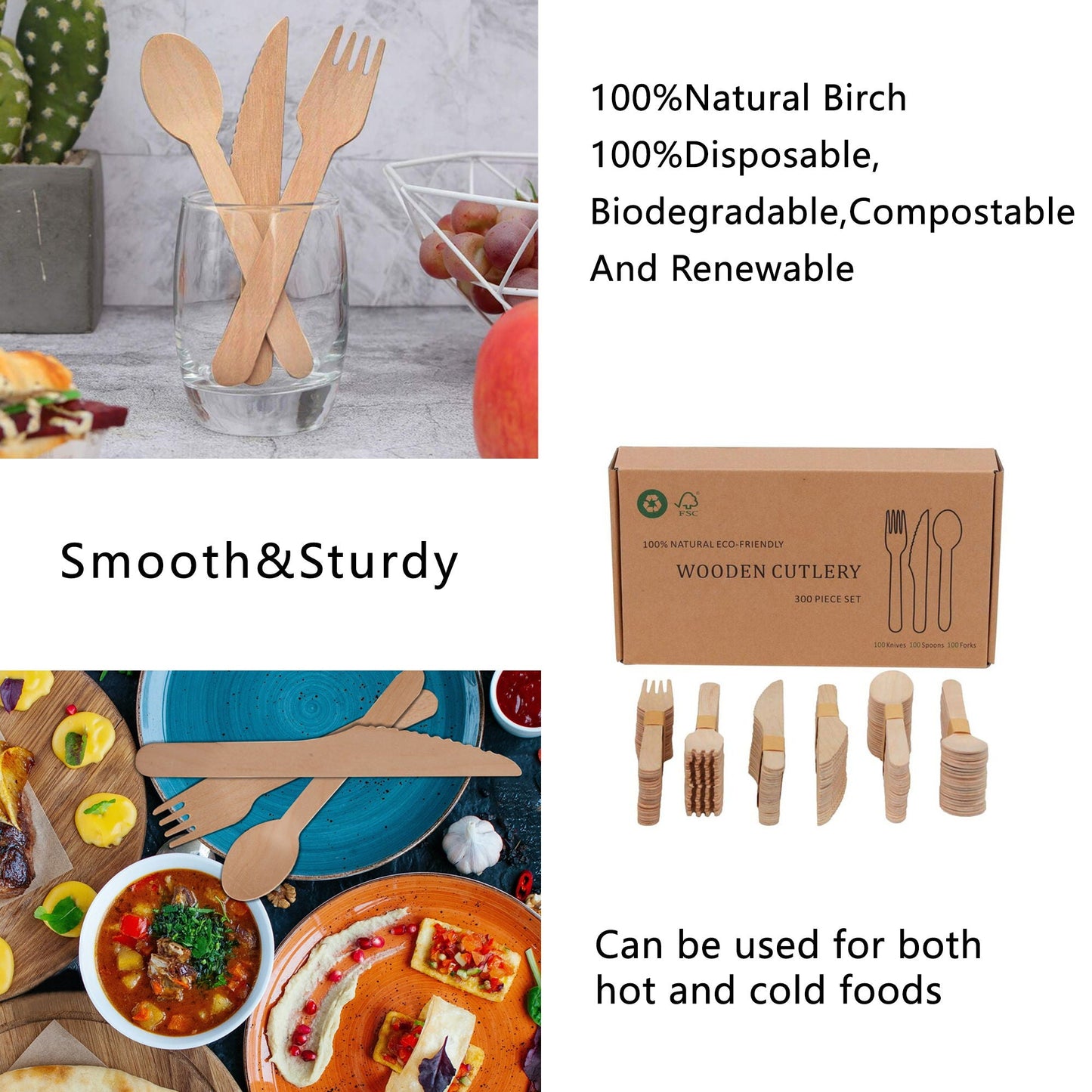 Natural Wood Cutlery And Utensils For A Party