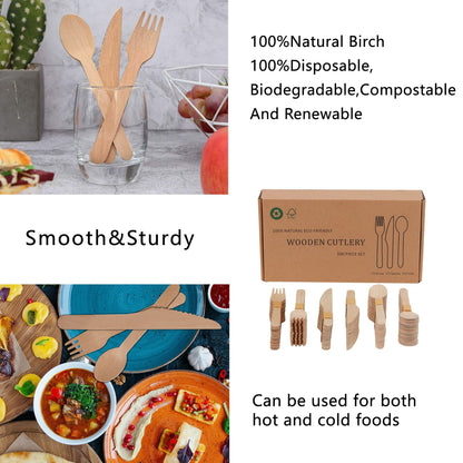 Natural Wood Cutlery And Utensils For A Party