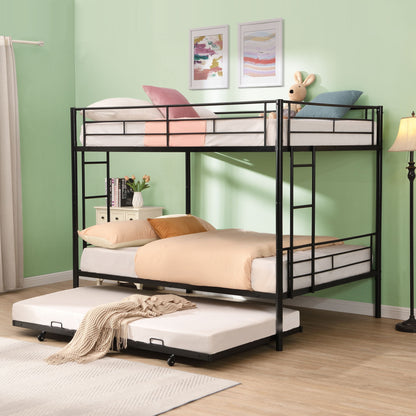 Modern Full Over Full Metal Bunk Bed and Trundle
