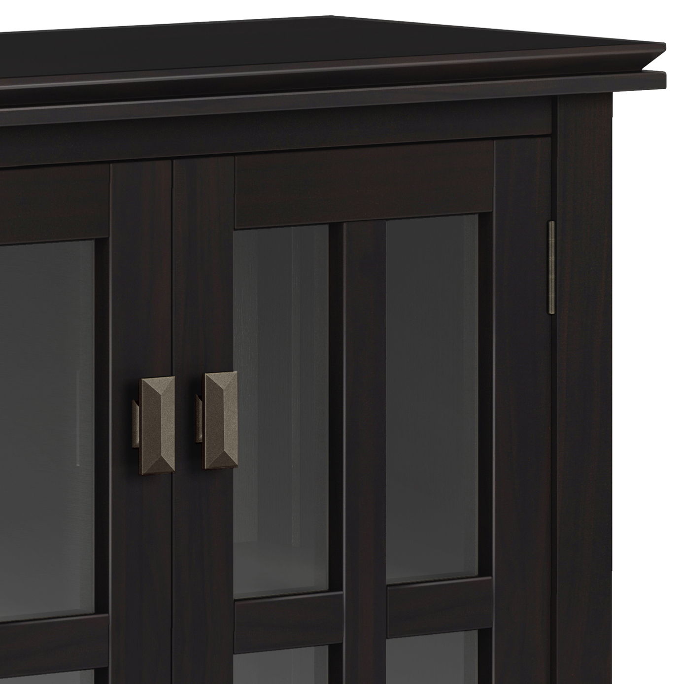 Artisan Low Storage Cabinet Hickory Brown glass doors and bronze pulls on Tampa Home & Garden Store