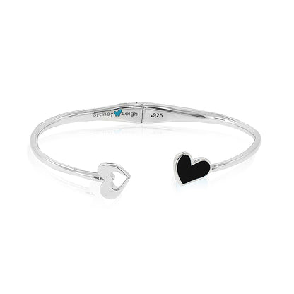 Sydney Leigh sterling silver heart bangle bracelet with black enamel heart charm .925 on Tampa Home & Garden Store