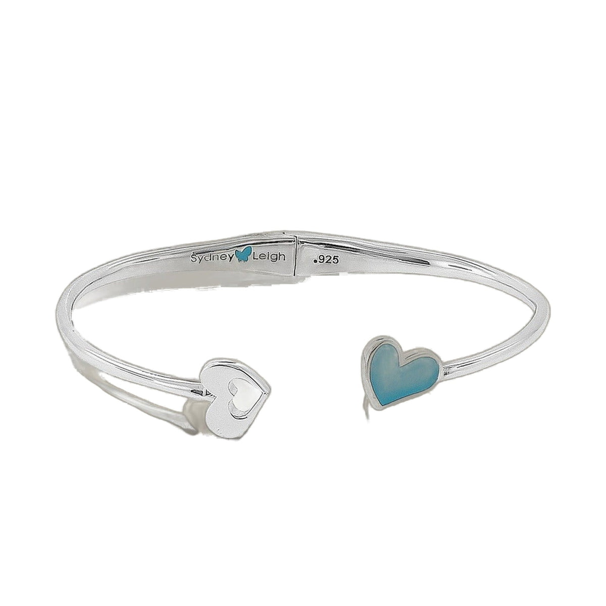 Sydney Leigh Heart Bangle, sterling silver bracelet with blue enamel heart charms on Tampa Home & Garden Store