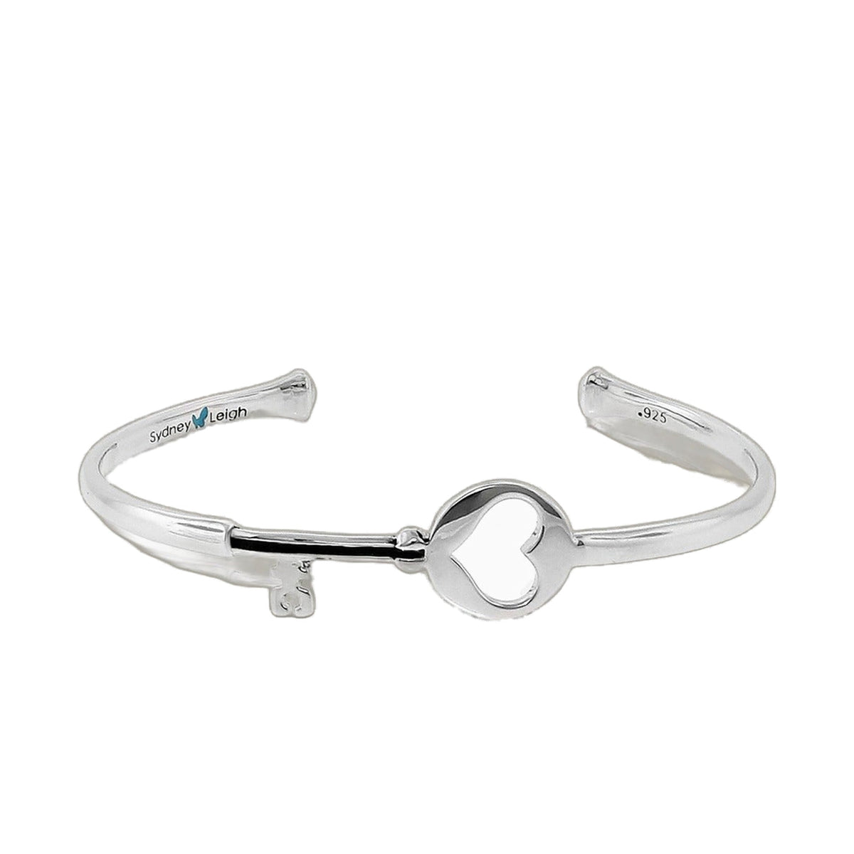 Sydney Leigh Heart Key Bangle, sterling silver hinged bracelet with heart key charm on Tampa Home & Garden Store