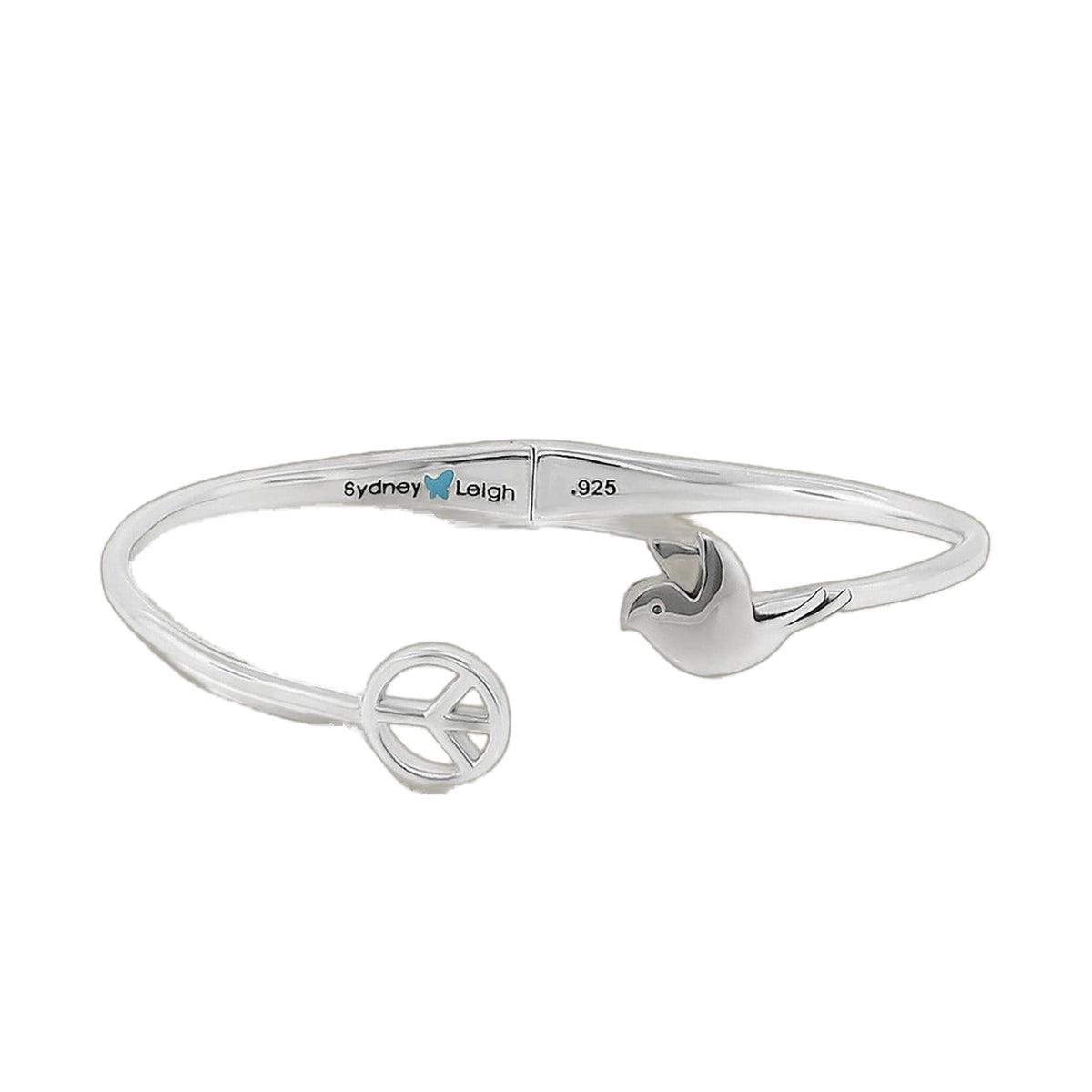 Sydney Leigh Peace and Dove Bangle by Lauren G Adams in .925 silver with dove and peace motif on Tampa Home & Garden Store