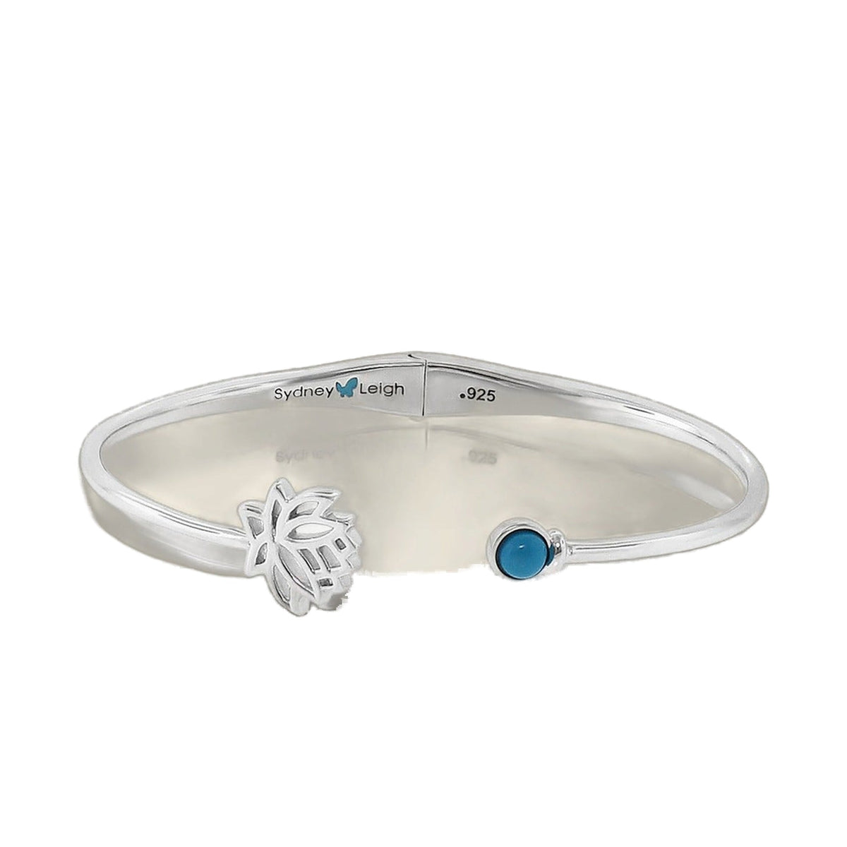 Hinged bangle Sydney Leigh Lotus Flower Cabochon cuff with blue cabochon accents on Tampa Home & Garden Store
