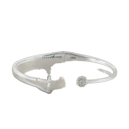 Sydney Leigh Cross Bangle sterling silver hinged bracelet with floral charm on Tampa Home & Garden Store