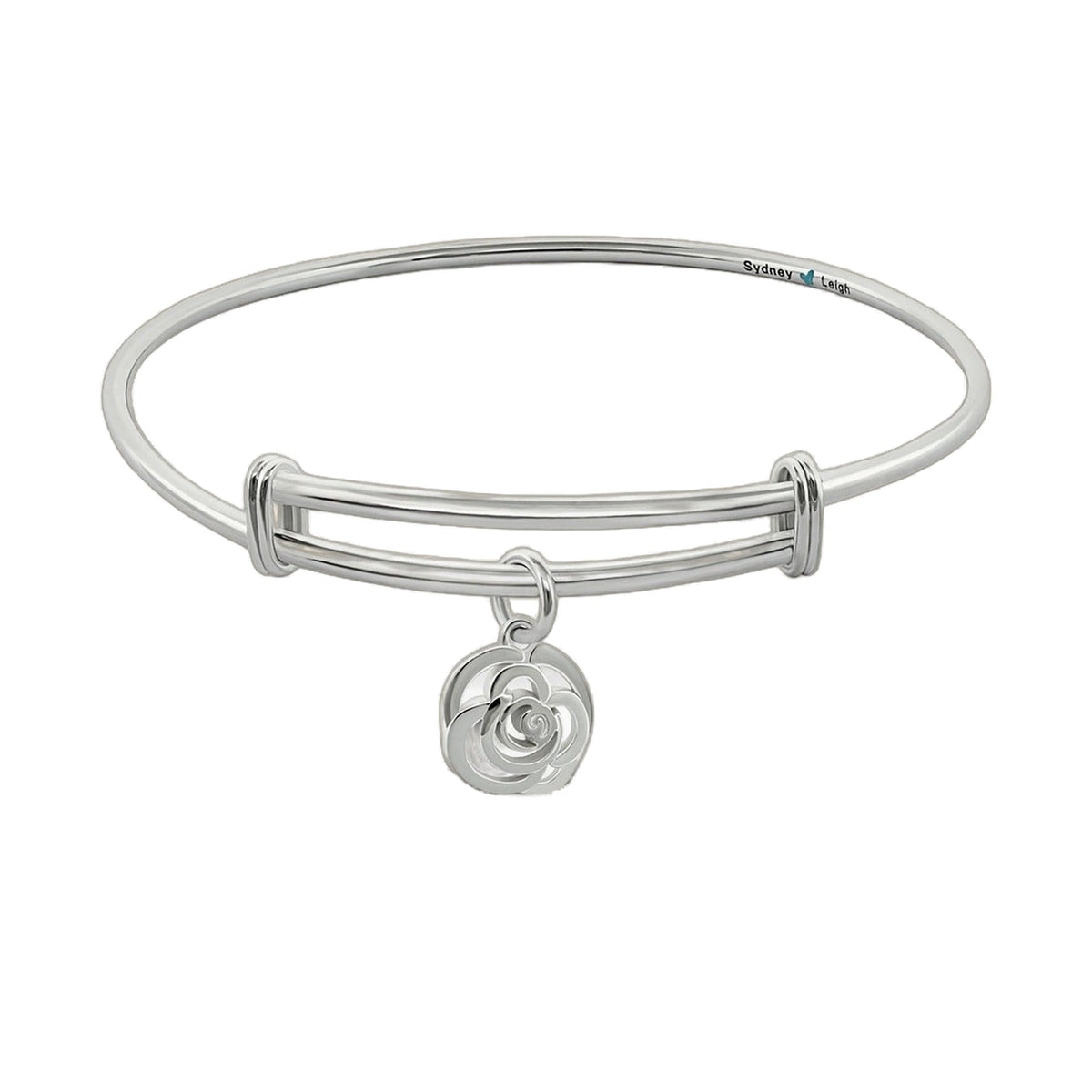 Sydney Leigh Rose Bangle silver-tone bracelet with engraved name and turquoise heart rose charm on Tampa Home & Garden Store