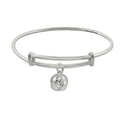 Sydney Leigh Rose Bangle silver-tone bracelet with engraved name and turquoise heart rose charm on Tampa Home & Garden Store