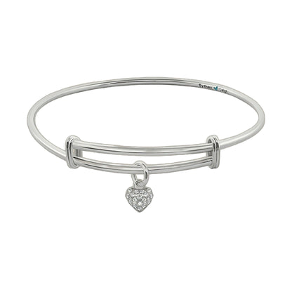 Sydney Leigh pave heart bangle, silver-tone bracelet with crystal heart charm on Tampa Home & Garden Store