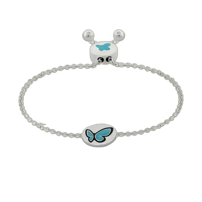 Sydney Leigh Butterfly Bracelet bead on silver chain with blue butterfly motif by Lauren G Adams on Tampa Home & Garden Store