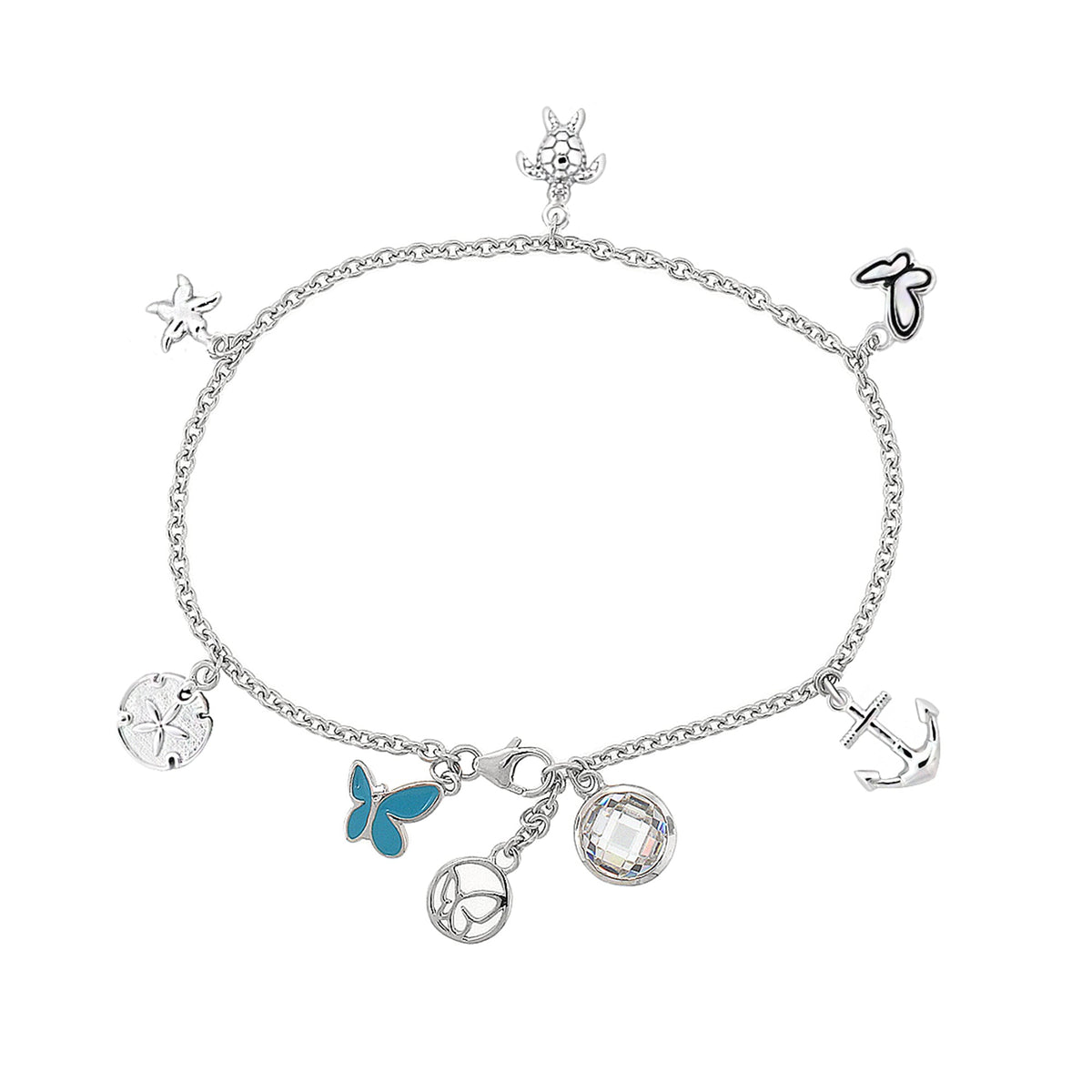 Sydney Leigh Ocean Love Bracelet by Lauren G Adams, silver chain with turtle anchor charms on Tampa Home & Garden Store