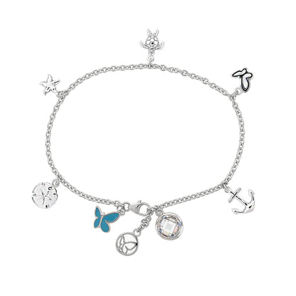 Sydney Leigh Ocean Love Bracelet by Lauren G Adams, silver chain with turtle anchor charms on Tampa Home & Garden Store