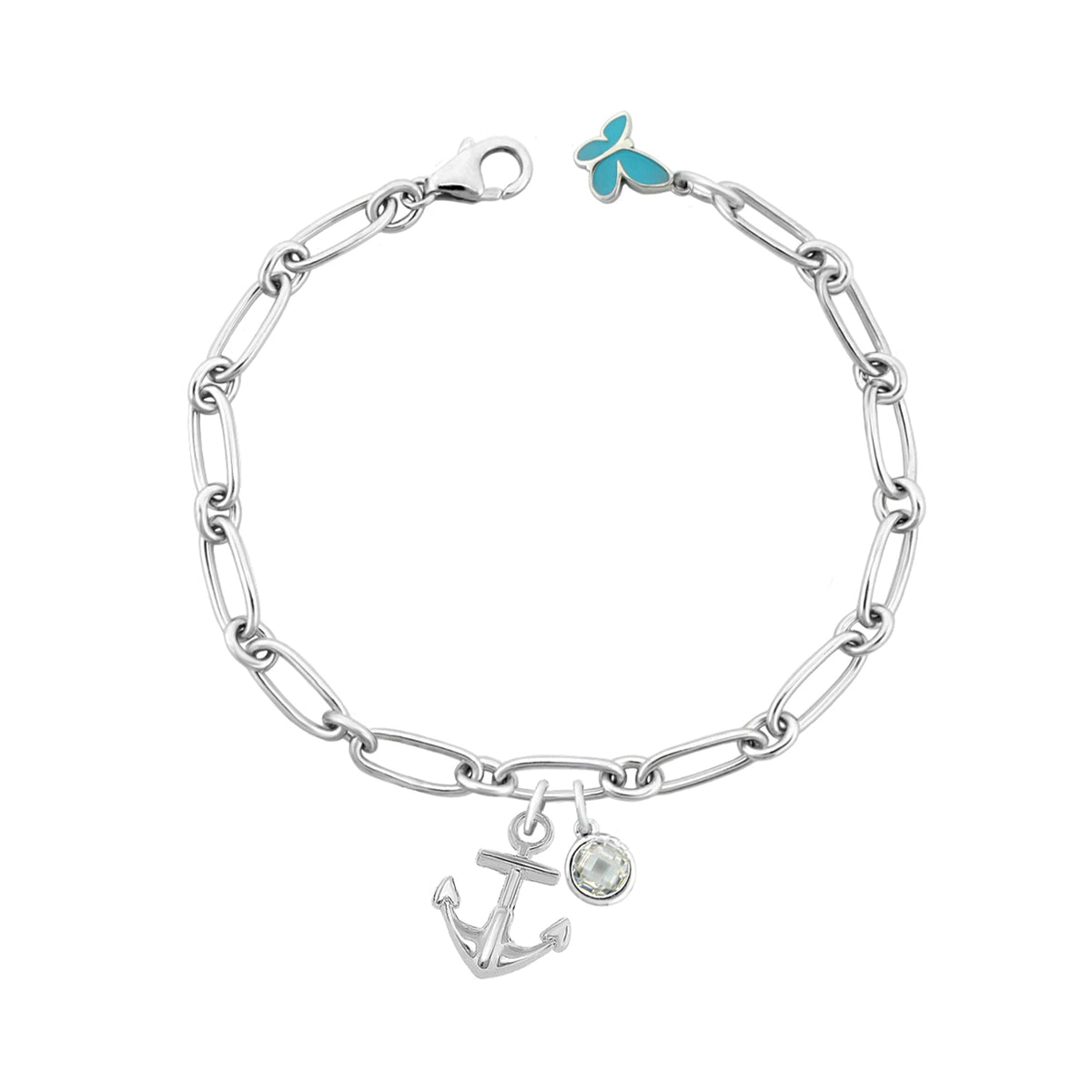 Sydney Leigh Anchor Bracelet by Lauren G Adams; silver chain with turquoise butterfly charm on Tampa Home & Garden Store