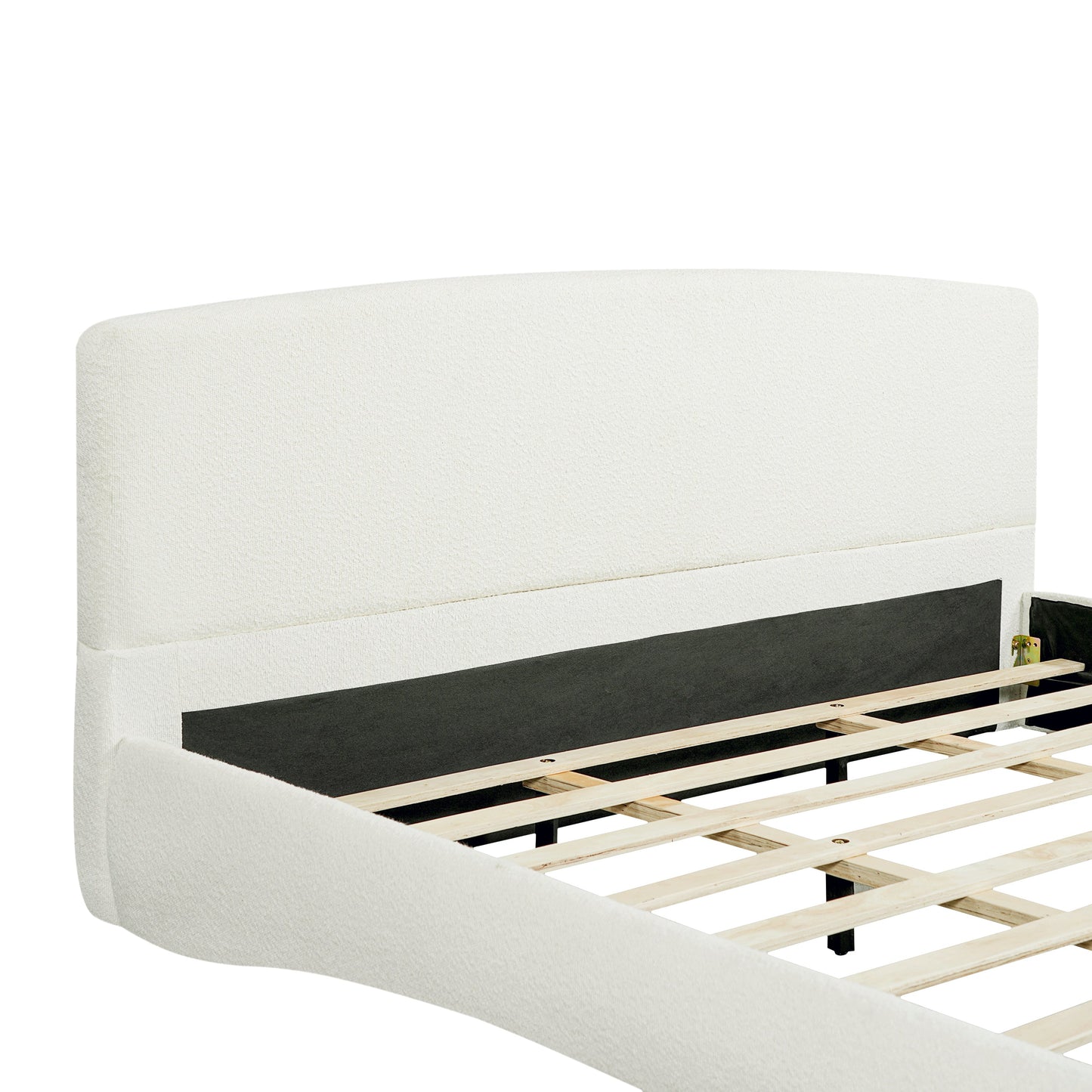 Curved upholstered bed frame in beige fabric with black base by HouseOfZazla, Beds & Bed Frames on Tampa Home & Garden Store