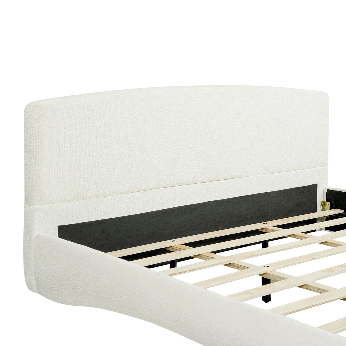 Curved upholstered bed frame in beige fabric with black base by HouseOfZazla, Beds & Bed Frames on Tampa Home & Garden Store