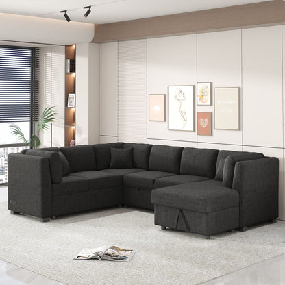 HouseOfZazla U-shaped sleeper sectional sofa in dark gray fabric with storage chaise on Tampa Home & Garden Store