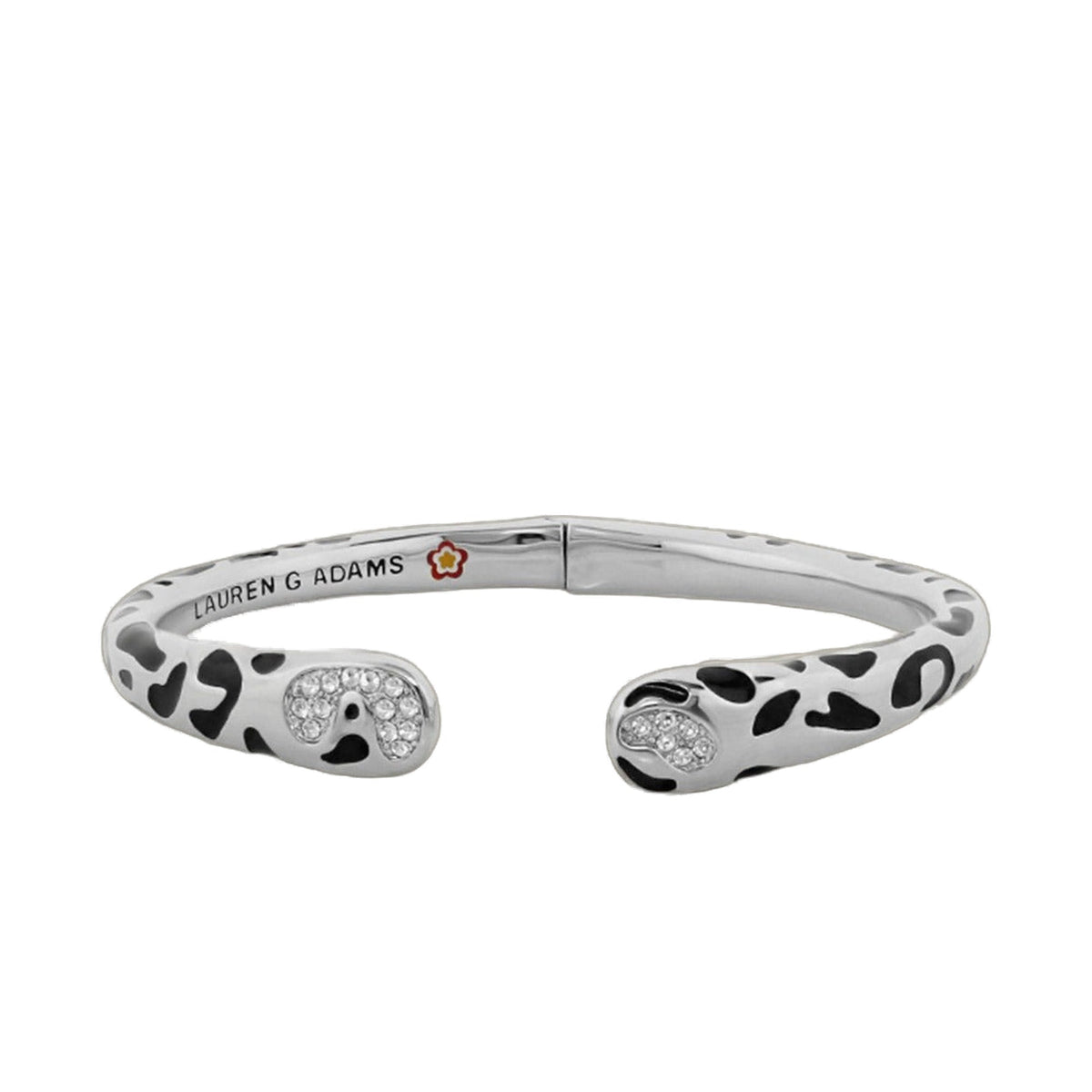 Sweet Leopard Bangle hinged bracelet with black spots and crystal end caps by LG Adams, 2pc on Tampa Home & Garden Store