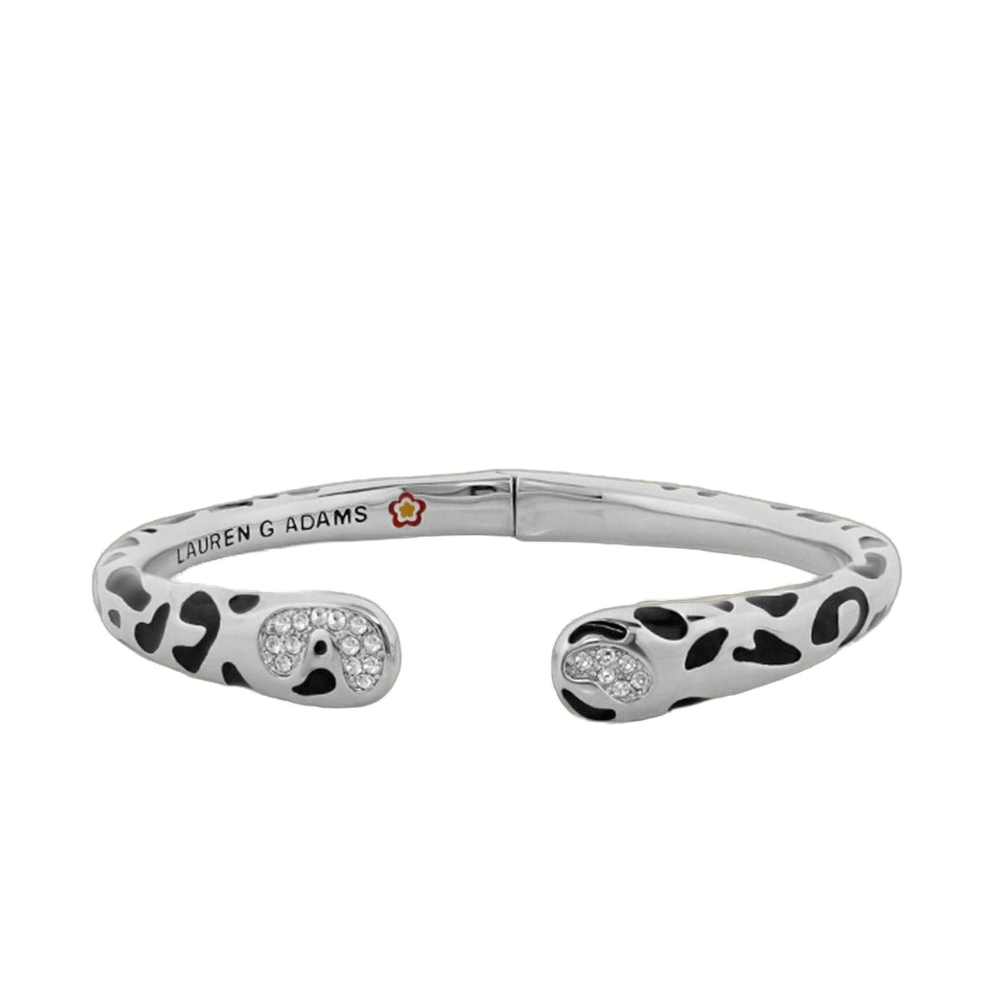 Sweet Leopard Bangle hinged bracelet with black spots and crystal end caps by LG Adams, 2pc on Tampa Home & Garden Store